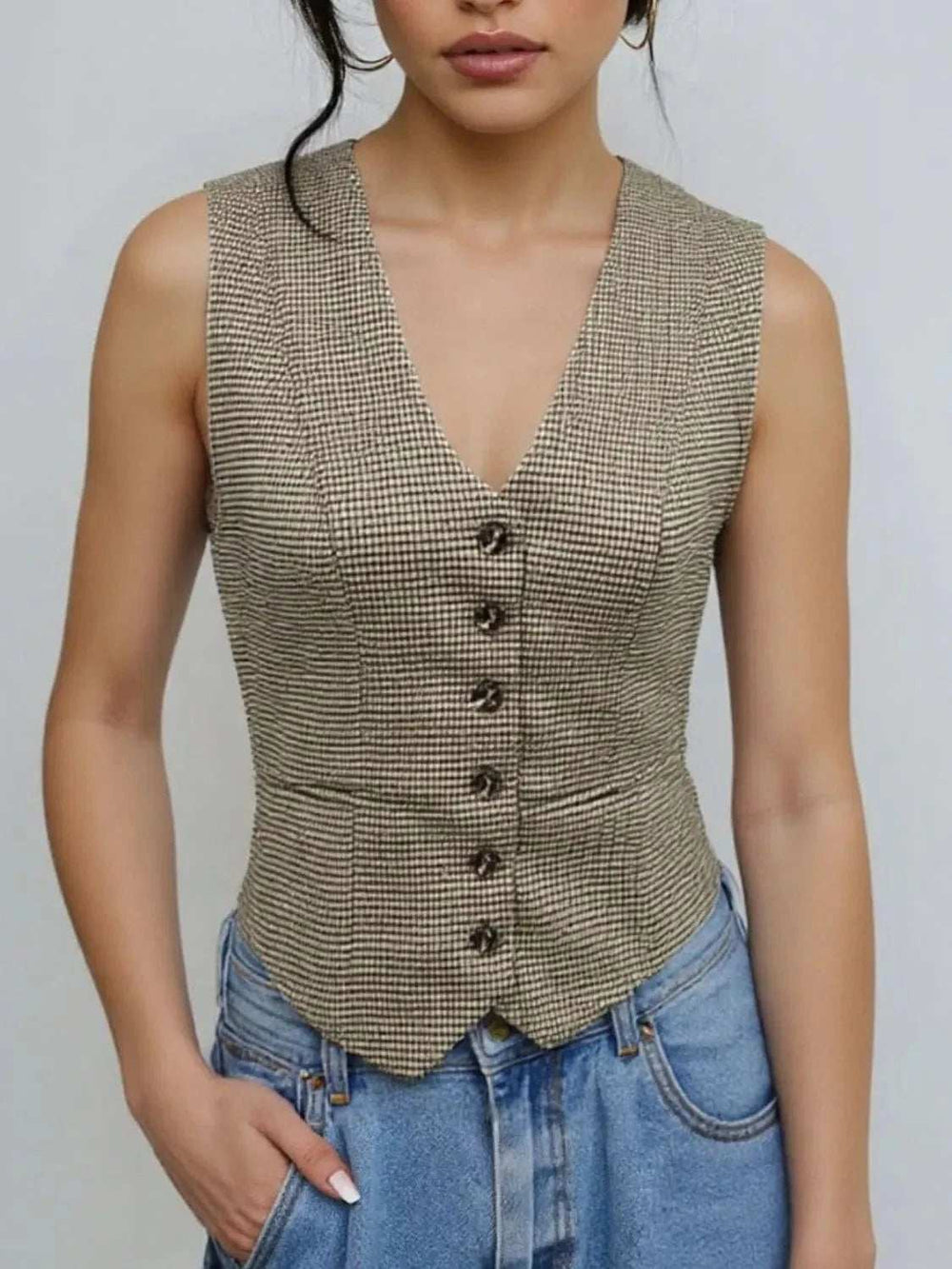 Plaid Button Down Vest - Trendsi - Flyclothing LLC