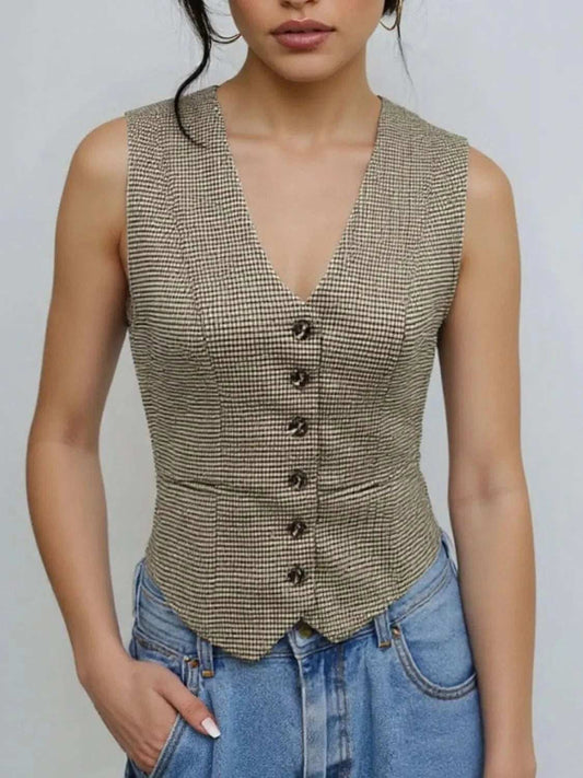 Plaid Button Down Vest - Trendsi - Flyclothing LLC