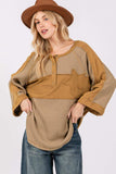 SAGE + FIG Star Applique Patch Exposed Seam Waffle Knit Top - Trendsi - Flyclothing LLC