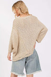 SAGE + FIG Distressed Asymmetrical Open Stitch Sweater - Trendsi - Flyclothing LLC