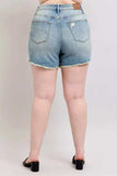 Judy Blue Full Size High Rise Washed Fly Stitch Detail and Destroy Denim Shorts Plus Size - Trendsi - Flyclothing LLC