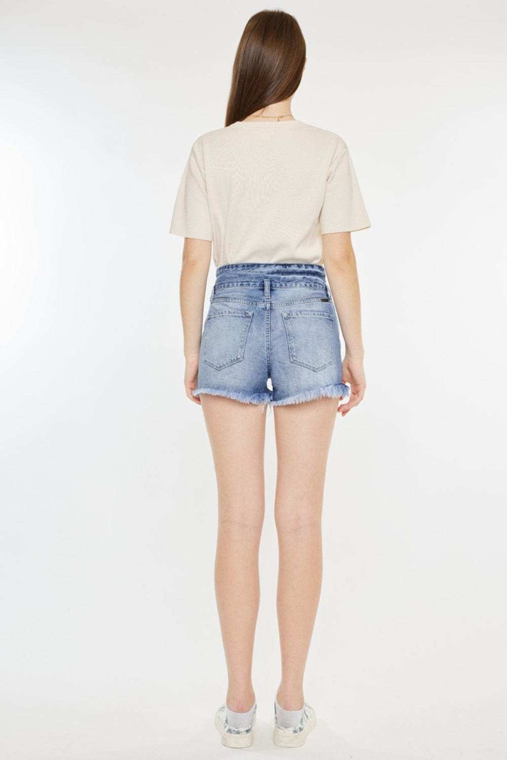 Kancan High Rise Frayed Hem Denim Shorts - Trendsi - Flyclothing LLC