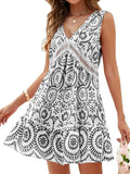 Printed V-Neck Sleeveless Mini Dress - Trendsi - Flyclothing LLC