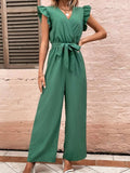 Ruffled Surplice Cap Sleeve Jumpsuit - Trendsi - Flyclothing LLC