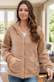 Zip Up Long Sleeve Fuzzy Hooded Outerwear - Trendsi - Flyclothing LLC