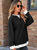 Contrast Trim Round Neck Long Sleeve Sweatshirt - Trendsi - Flyclothing LLC