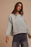 BiBi Mineral Washed Checkered Round Neck Denim Top - Trendsi - Flyclothing LLC
