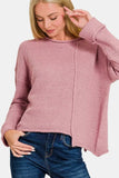 Zenana Asymmetric Hem Drop Shoulder Sweater - Trendsi - Flyclothing LLC