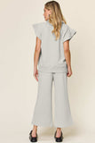 Double Take Texture Ruffle Short Sleeve Top and Drawstring Wide Leg Pants Set - Trendsi - Flyclothing LLC