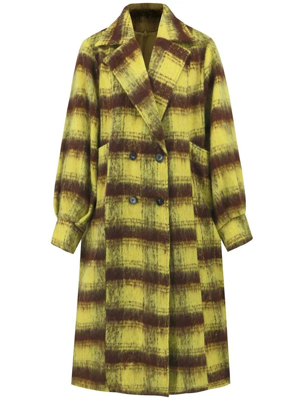 Contrast Double-Breasted Long Sleeve Longline Coat - Trendsi - Flyclothing LLC