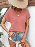 Textured Solid Color Short Sleeve Top - Trendsi - Flyclothing LLC