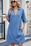 Johnny Collar Half Sleeve Denim Dress - Trendsi - Flyclothing LLC