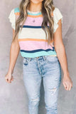 Color Block Round Neck Cap Sleeve Knit Top - Trendsi - Flyclothing LLC