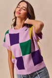 SO ME Mardi Gras Check Plaid Casual Sweater Top - Trendsi - Flyclothing LLC