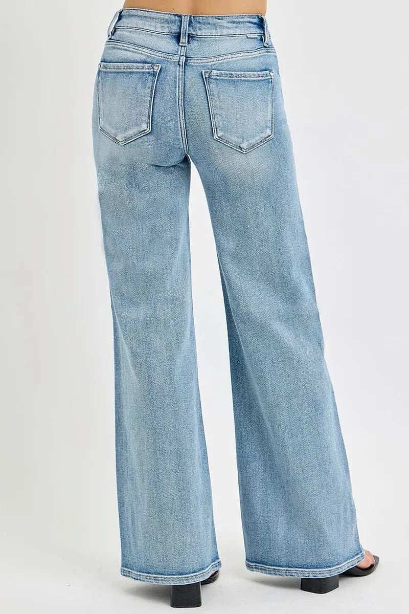 RISEN Full Size Mid Rise Wide Jeans with Front Patch Pocket Plus Size - Trendsi - Flyclothing LLC