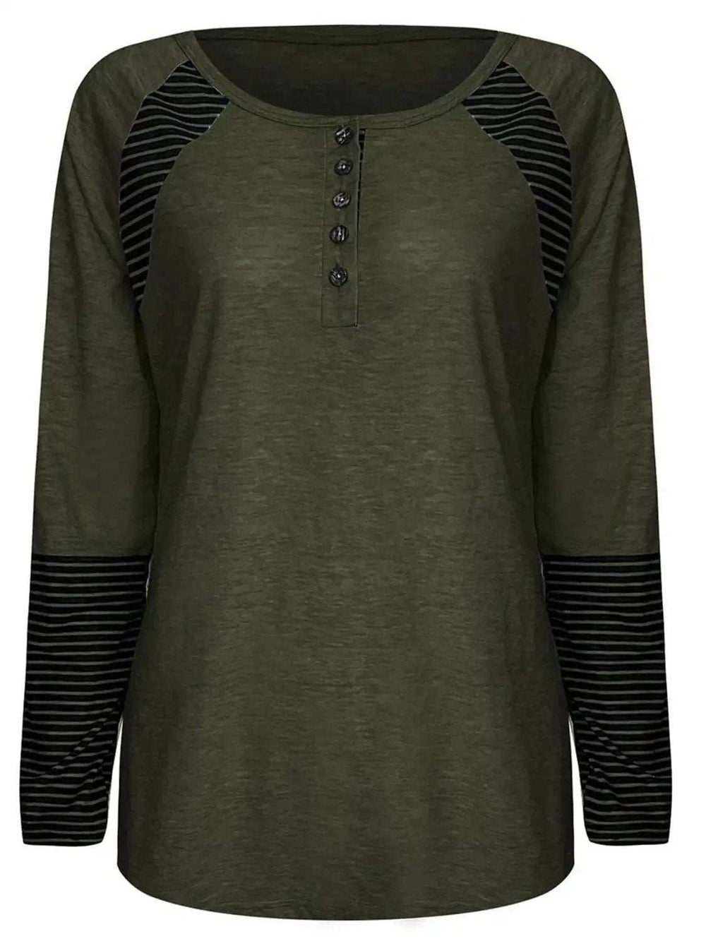Full Size Striped Quarter Button Long Sleeve T-Shirt - Trendsi - Flyclothing LLC