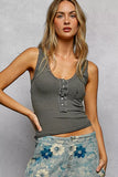 POL Lace Trim Tank with Front Button Closure - Trendsi - Flyclothing LLC