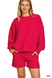 Zenana Ribbed Round Neck Pullover and Shorts Set - Trendsi - Flyclothing LLC
