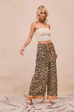 BiBi Leopard Print With Contrast Banded Wide Pants - Trendsi - Flyclothing LLC