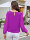 Round Neck Long Sleeve Blouse - Trendsi - Flyclothing LLC