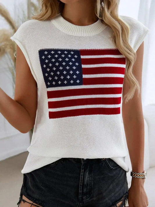 Devine US Flag Round Neck Sweater Vest - Trendsi - Flyclothing LLC