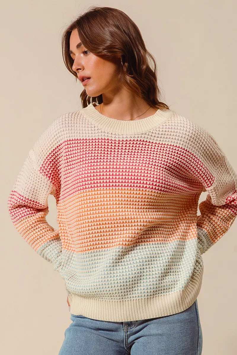 SO ME Multi Color Block Long Sleeve Sweater - Trendsi - Flyclothing LLC