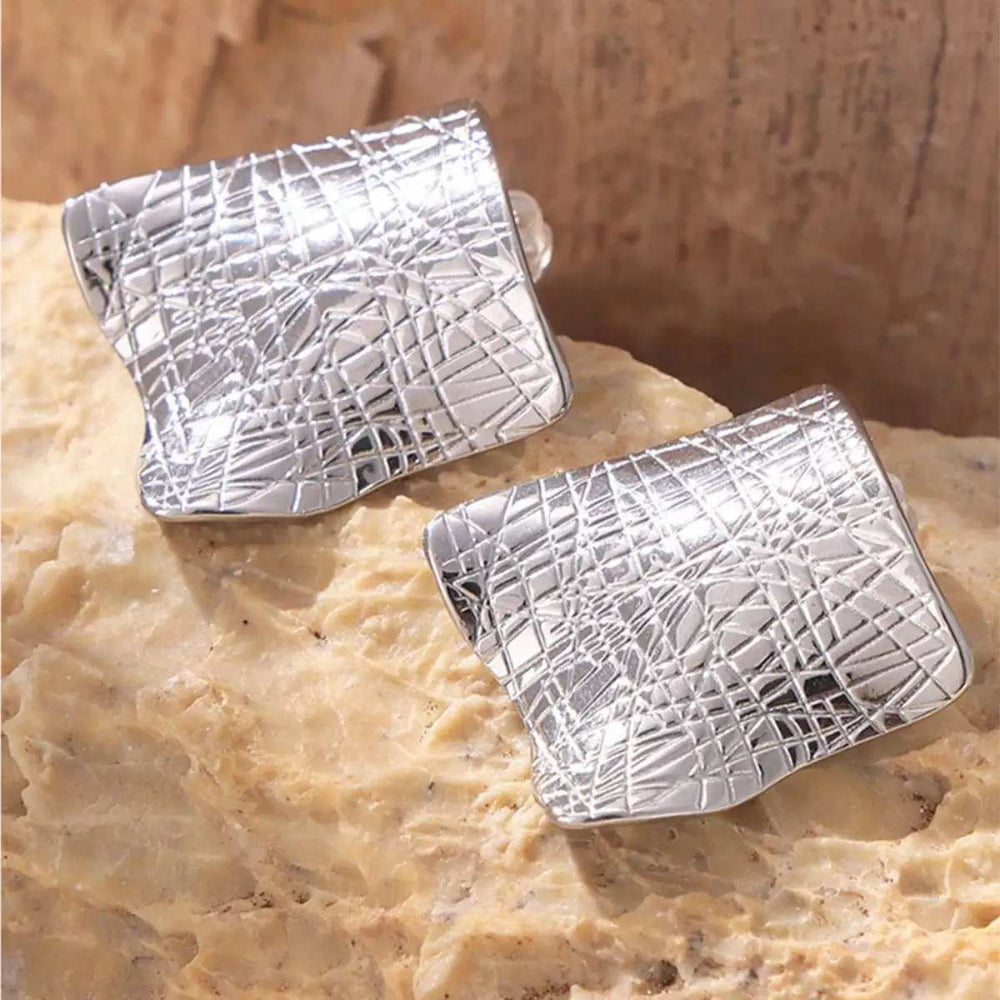 Textured Titanium Steel Stud Earrings - Trendsi - Flyclothing LLC