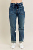 Judy Blue Full Size HW Vintage Wash Jeans w/ Drawstring Plus Size - Trendsi - Flyclothing LLC