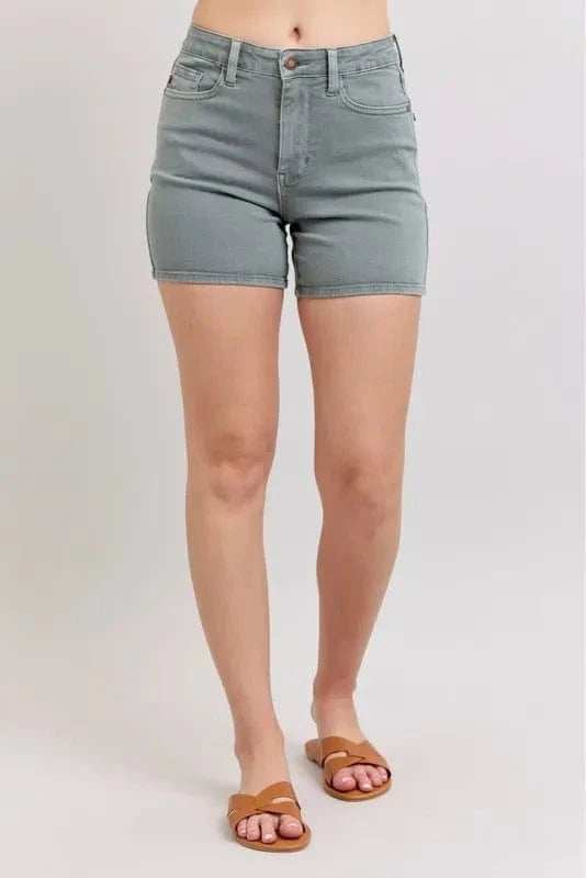 Judy Blue Full Size Hw Garment Dyed & Back Pkt Embroidery Shorts Plus Size - Trendsi - Flyclothing LLC