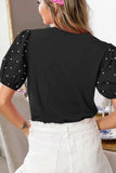 Pearl Detail Round Neck Short Sleeve Blouse - Trendsi - Flyclothing LLC