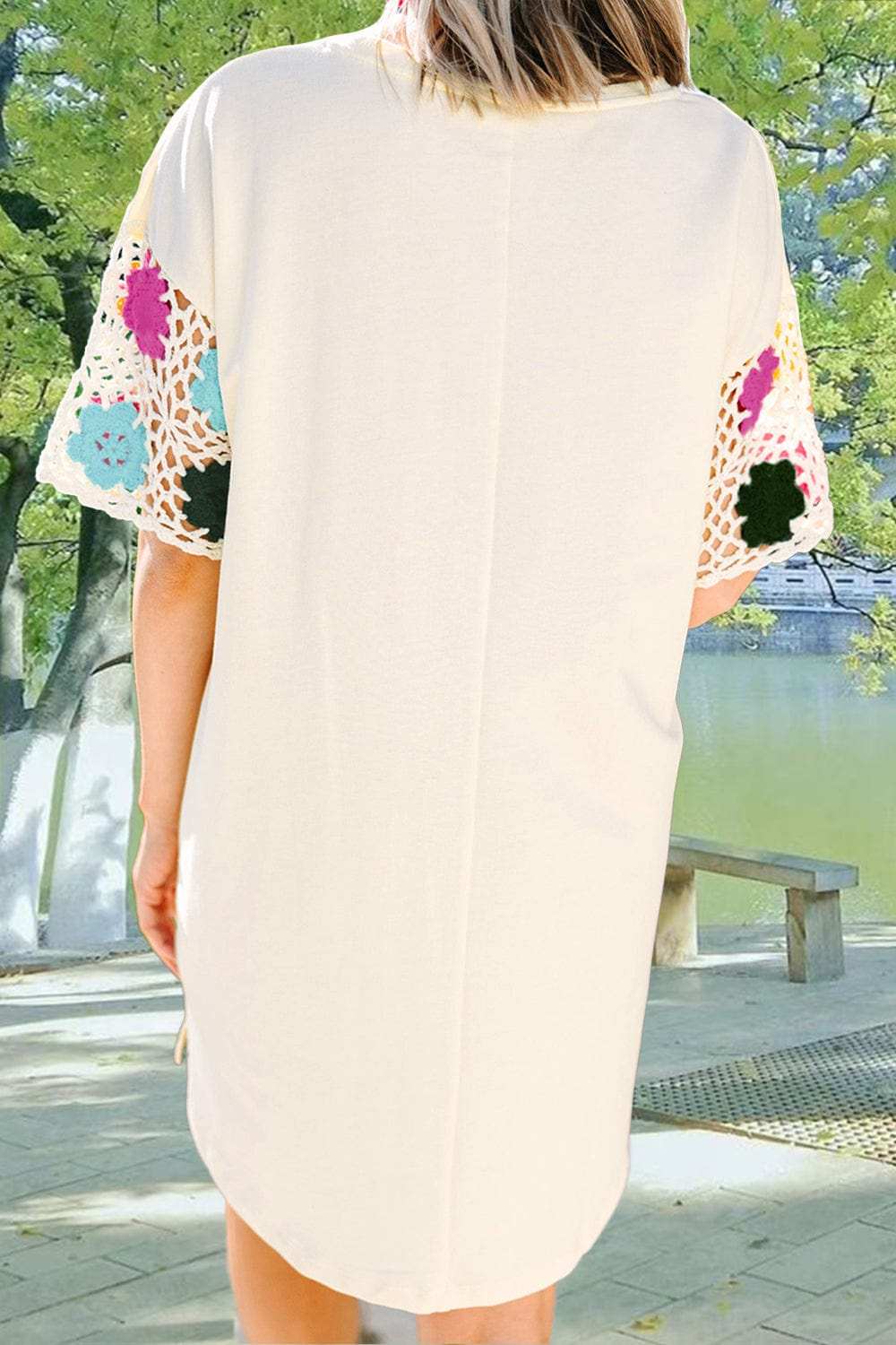 Openwork Crochet Round Neck Half Sleeve Dress - Trendsi - Flyclothing LLC