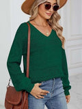 Eyelet V-Neck Long Sleeve Sweater - Trendsi - Flyclothing LLC
