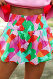 Smocked Contrast Print High Waist Skort - Trendsi - Flyclothing LLC