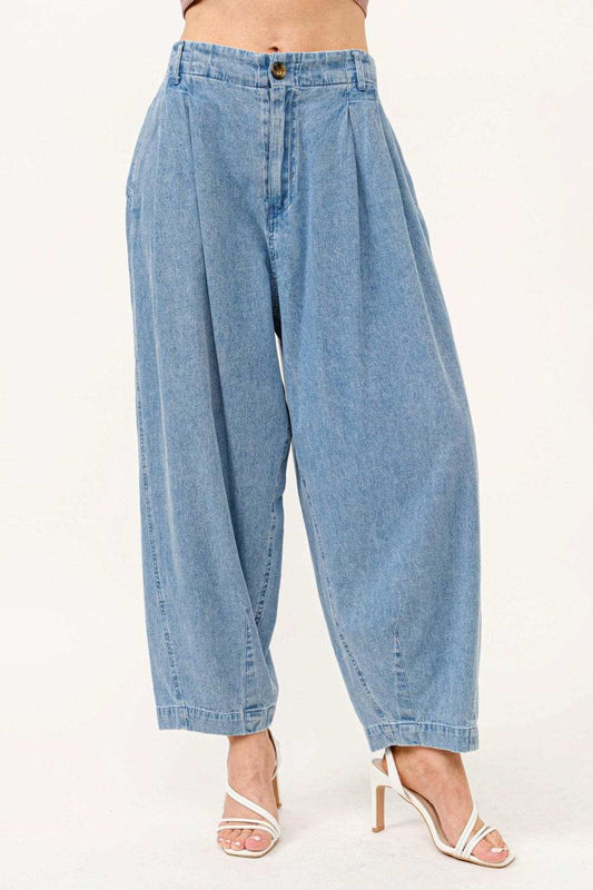 And The Why Elastic Back Pleated Baggy Jeans - Trendsi - Flyclothing LLC