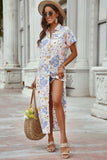Printed Open Front Short Sleeve Cover-Up - Trendsi - Flyclothing LLC