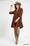 Umgee Tiered Corduroy Mini Dress with Balloon Sleeves - Trendsi - Flyclothing LLC