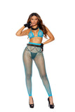 Elegant Moments Turquoise Diamond Net Bra Top & Leggings 12092 - Elegant Moments - Flyclothing LLC
