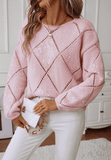 Openwork Sequin Round Neck Long Sleeve Sweater - Trendsi - Flyclothing LLC