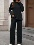 Ribbed Turtleneck Dropped Shoulder Top and Pants Sweater Set - Trendsi - Flyclothing LLC