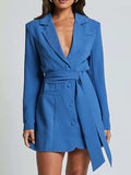 Lapel Collar Tie Waist Blazer - Trendsi - Flyclothing LLC