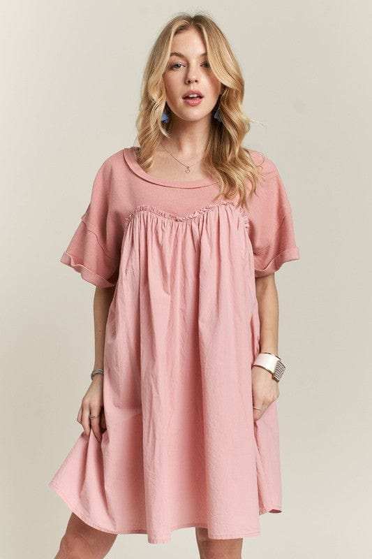 ADORA Round Neck Half Sleeve Babydoll Dress - Trendsi - Flyclothing LLC
