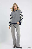 Umgee Ruffle Neck Stripe Sweater - Trendsi - Flyclothing LLC