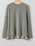 Twist Ribbed Exposed Seam Detail Long Sleeve Loose Top - Trendsi - Flyclothing LLC