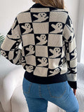 Halloween Ghost Pattern Checkered Round Neck Sweater - Trendsi - Flyclothing LLC