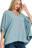 Zenana Woven Airflow V-neck Puff Half Sleeve Top - Trendsi - Flyclothing LLC