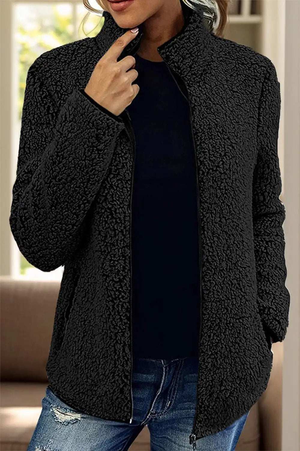 Pocketed Zip Up Turtleneck Jacket - Trendsi - Flyclothing LLC