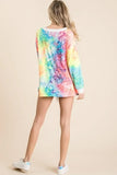 BiBi Tie Dye Deep V-neck Top With Lace Up Front - Trendsi - Flyclothing LLC