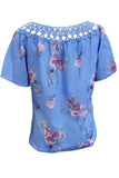 Full Size Printed Tie Neck Short Sleeve Blouse - Trendsi - Flyclothing LLC