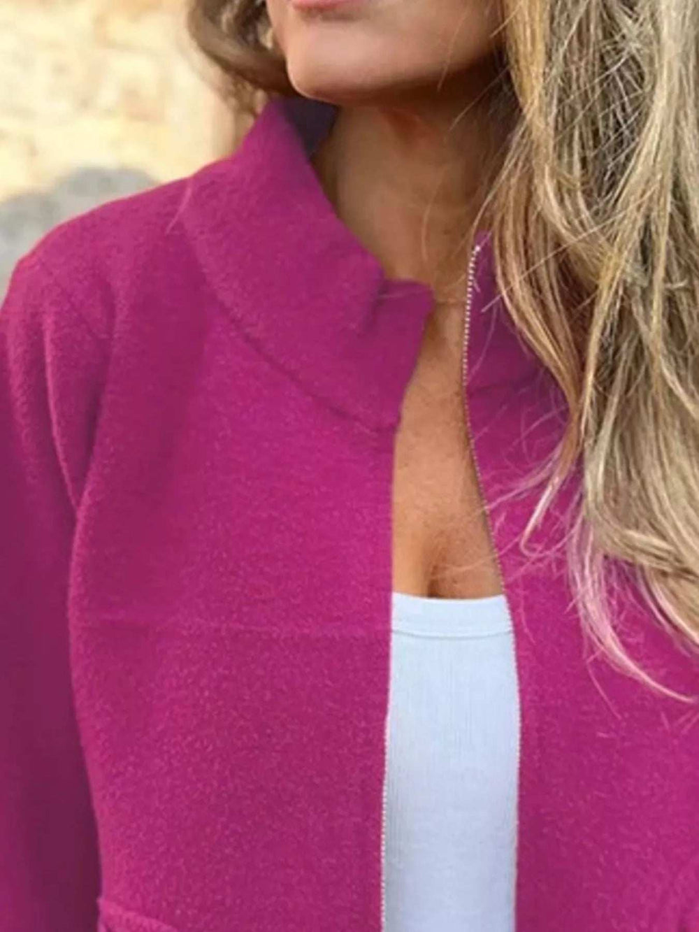 Full Size Textured Knit Zip Up Outerwear Plus Size - Trendsi - Flyclothing LLC