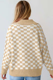 Checkered Collared Neck Long Sleeve Sweater - Trendsi - Flyclothing LLC